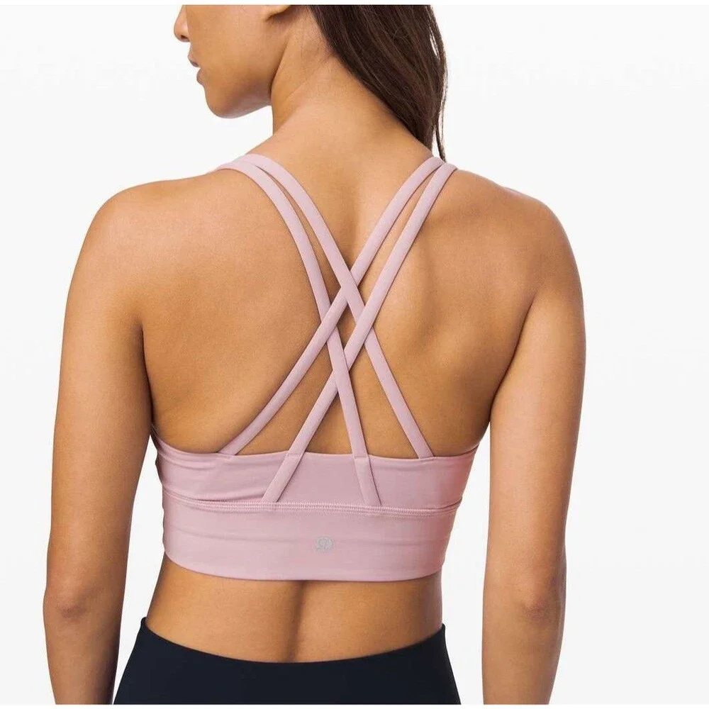 Lululemon Energy Bra Long Line Smoky Blush Pink Luxtreme Sport Bra Size 4